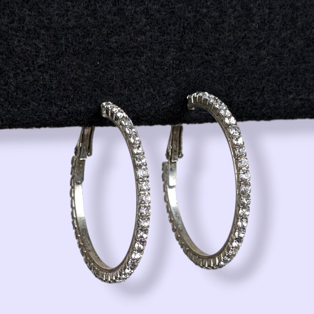 White Rhinestone Hoop Earrings